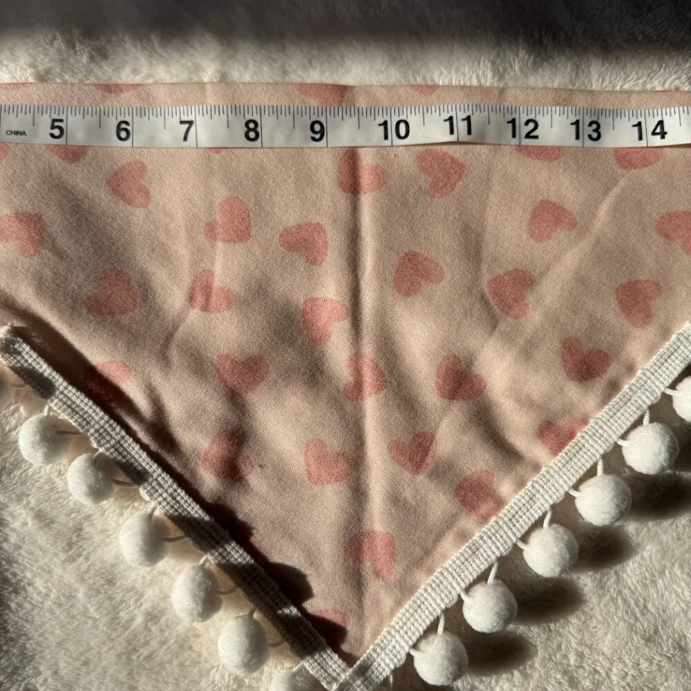 NWT Loic by Design Heart Pattern Dog Bandana with Poms Valentine's Day, Pink, M